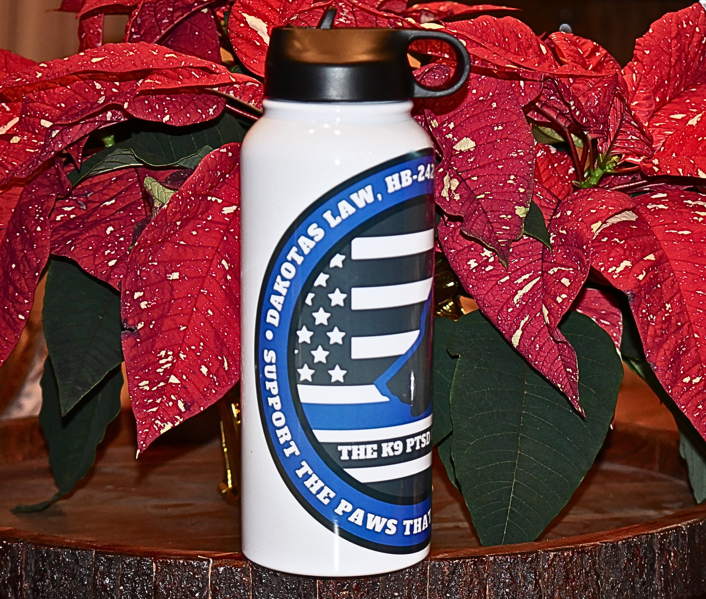 32 oz- HUGE Double Wall Stainless Steel Water Bottle w/K9 PTSD Center Awareness Logo