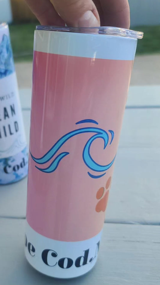 Sun, Ocean & Sandy Paws- Cape Cod Skinny Tumbler 20 oz. (CUSTOMIZABLE w/YOUR NAME or TOWN)