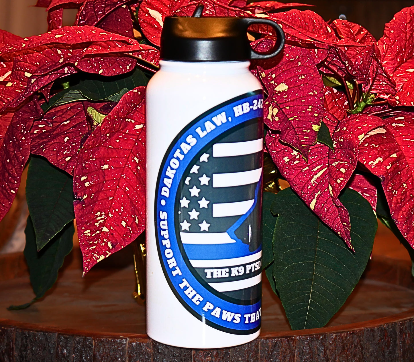 32 oz- HUGE Double Wall Stainless Steel Water Bottle w/K9 PTSD Center Awareness Logo