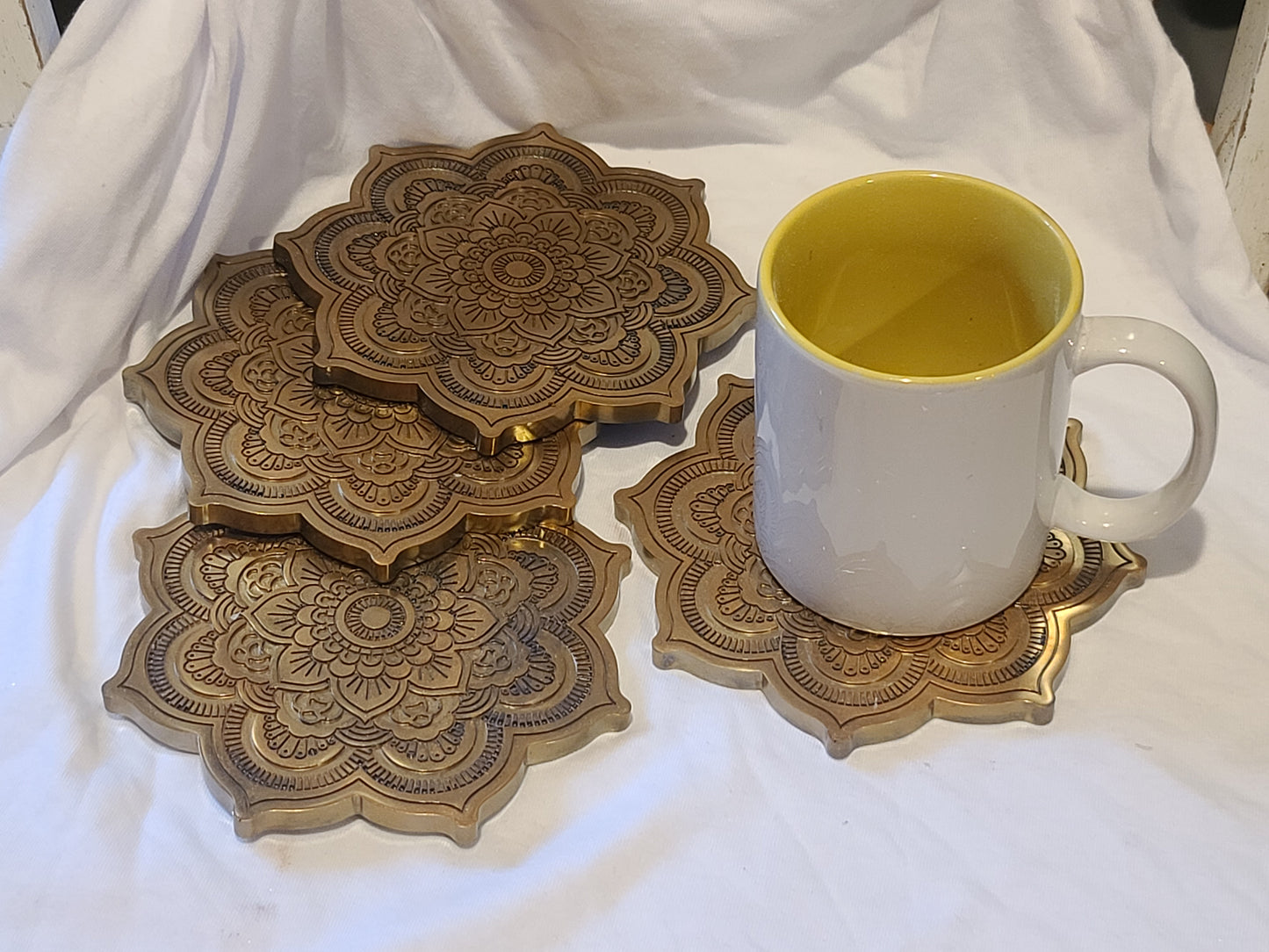 Beautiful Mandala Coasters in Gold w/Indigo Shimmer Undertone