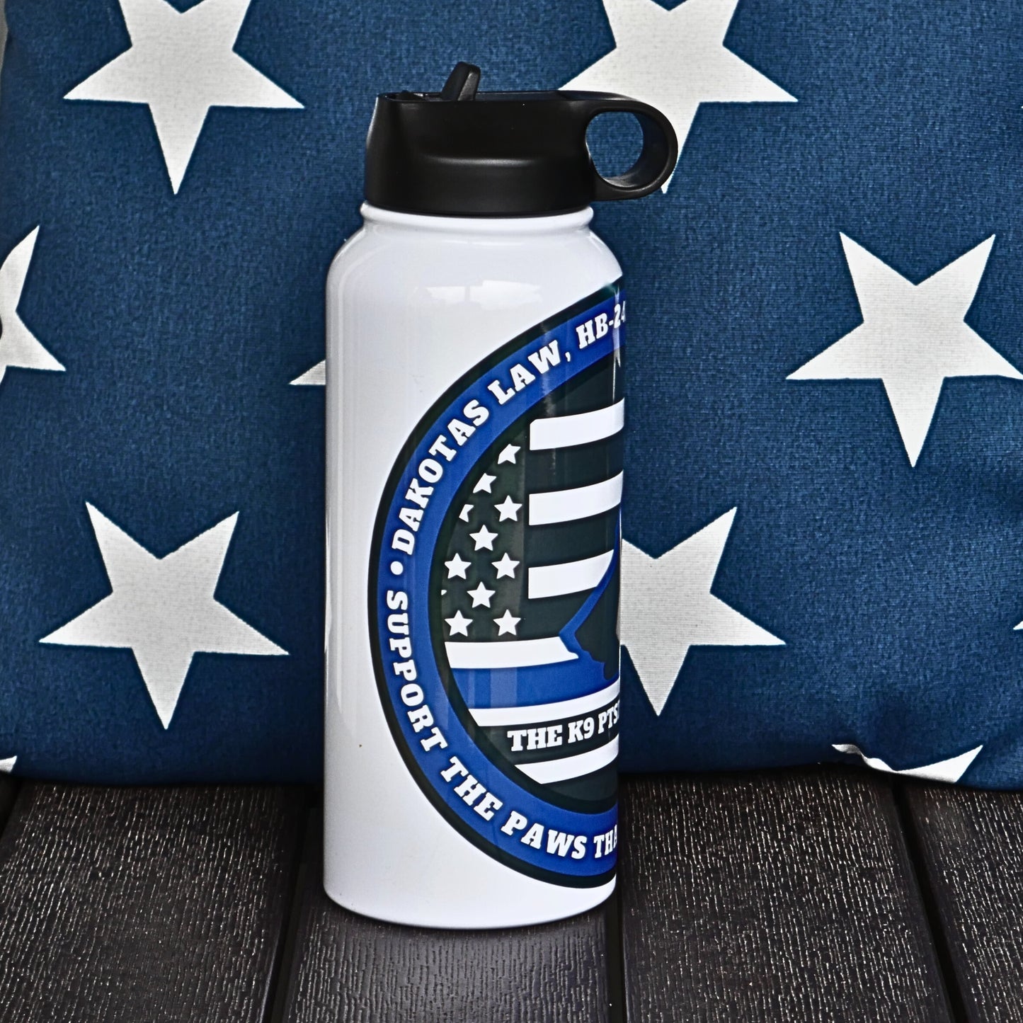 32 oz- HUGE Double Wall Stainless Steel Water Bottle w/K9 PTSD Center Awareness Logo