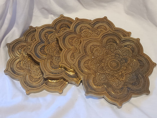 Beautiful Mandala Coasters in Gold w/Indigo Shimmer Undertone