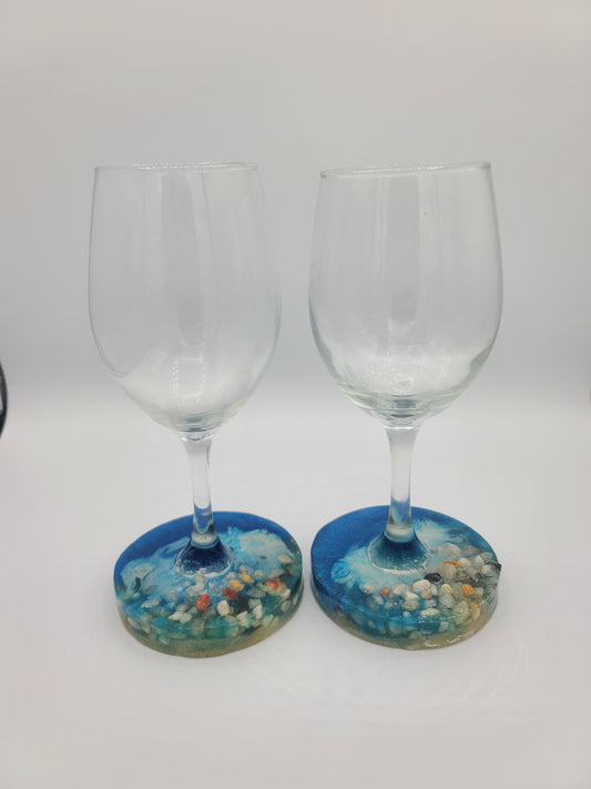 Ocean Styled Coastered Wine Glasses